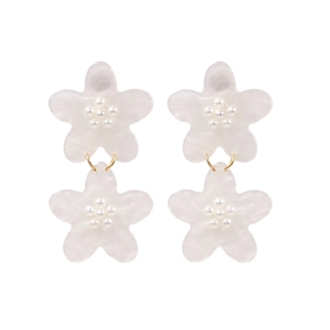 Flower Drop Earrings Acrylic Acetate Marble Pattern Faux Artificial Pearl Double Floral Dangle Jewelry For Women Vintage Bohemian