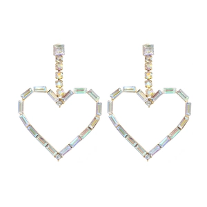 Heart Shape Dangle Earrings Alloy With Colorful Rhinestones Geometric Hollow Out Statement Jewelry For Women