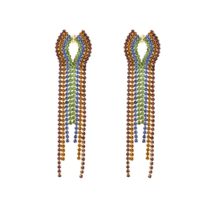 Long Rhinestone Tassel Drop Earrings Alloy Geometric Statement Party Accessories Women
