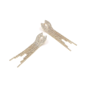 Elegant gold-tone long tassel earrings with sparkling rhinestone fringe for women