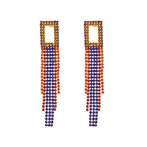 Long Tassel Dangle Earrings Alloy Rhinestone Geometric Rectangle Top Fringe Glittering Glamorous Accessory Women