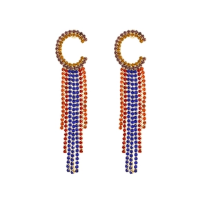Alloy Rhinestone Tassel Dangle Earrings Exaggerated C Shape Long Chain Fashion Jewelry For Women