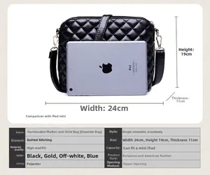 Detaillierte Größenmessung der schwarzen Stepptasche mit Maßen von 24x19x11 cm