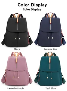 Waterproof nylon backpack for women available in black, royal blue, taro purple, and teal