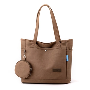 Canvas Tote Bag Large Capacity Multi Pocket With Detachable Round Coin Purse Casual Handbag For Women Shopping Travel