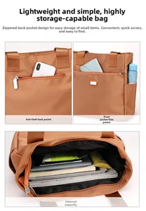 Détails du sac cabas en nylon avec poche arrière antivol et compartiments de rangement multiples