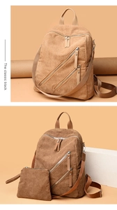 Detail of corduroy backpack set with textured stripes and matching small zipper pouch
