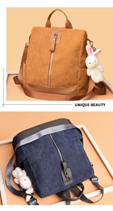 Detailed corduroy texture and leather edge on brown and blue stylish backpacks