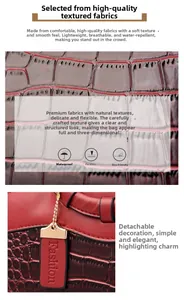 Détail du sac à main rouge à motif crocodile montrant la texture imperméable chic