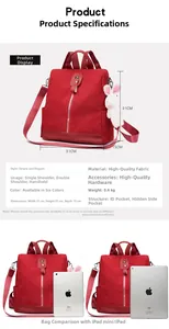 Size chart for corduroy backpack with dimensions and internal pocket structure details
