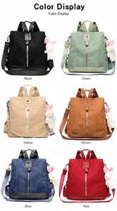 Detailed color display of six corduroy backpacks with white rabbit plush keychains