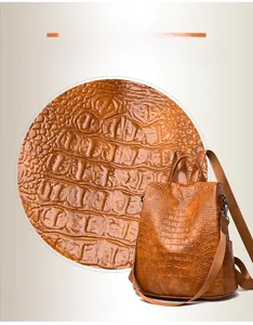 Close-up detail of luxury crocodile pattern PU leather and silver hardware on backpack