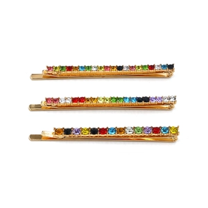 Minimalist Gold Plated Alloy Colorful Glass Rhinestone Bobby Pin Set Rainbow Hair Clip Set For Women Fashion Hair Accessories