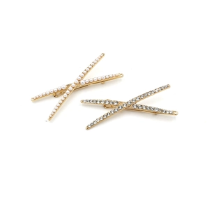 X Shaped Hair Clip Geometric Cross Alloy Inlaid Artificial Pearl Rhinestone Korean Style Elegant Hair Accessories For Women