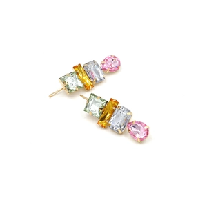 Colorful geometric drop earrings with multi-shape gemstones and gold claw settings