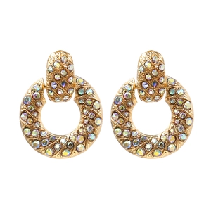 Retro Round Drop Earrings Alloy With AB Colorful Rhinestone Geometric Fashion For Women