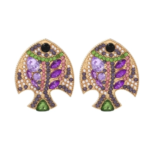 Boucles d'oreilles poisson tropical avec strass colorés et perles d'imitation chic