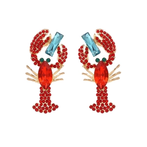 Fashion Lobster Drop Earrings Alloy Rhinestone Gemstone Animal Shaped Statement Jewelry For Women