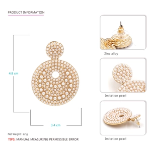 Baroque pearl drop earrings with zinc alloy and white imitation pearls for women