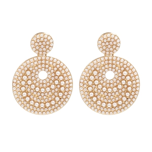 Geometric Round Drop Earrings With White Imitation Artificial Pearl Zinc Alloy Bohemian Retro Style Jewelry For Women Elegant Dangle