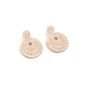 Baroque pearl drop earrings with round gold metal settings and white pearl clusters