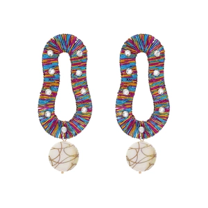 Bohemian wire-wrapped teardrop earrings with crystals and marble effect beads