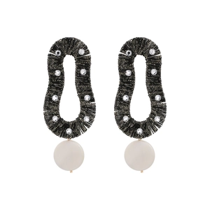 Handmade gold wire-wrapped teardrop earrings with crystals and white pearl drops