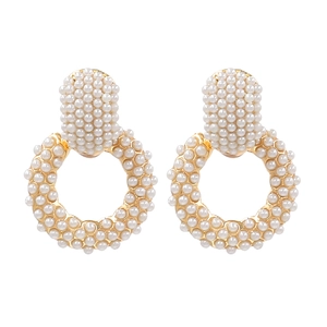 Pavé Imitation Artificial Pearl Hoop Drop Earrings Gold Alloy Vintage Elegant Jewelry For Women