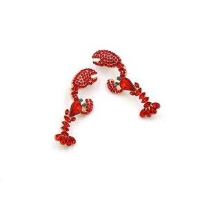 Sparkling red rhinestone lobster earrings featuring a faceted gemstone on gold alloy base