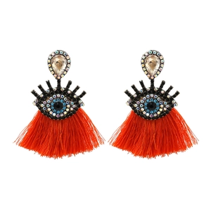 Evil Eye Tassel Dangle Earrings Bohemian Vintage Zinc Alloy Crystal Rhinestone Statement Women Accessories