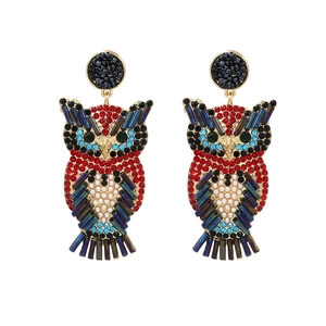 Boucles D'oreilles Pendantes Hibou Bohème Ethnique Perles Colorées Strass Forme Animale Bijoux En Alliage Pour Femmes
