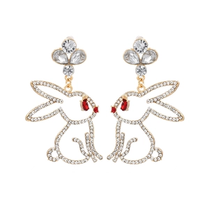 Boucles D'Oreilles Pendantes Lapin Mignon Alliage De Zinc Strass Blanc Et Rouge Pavé Bijoux Animaux Pour Femmes Style Coréen