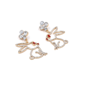 Boucles d'oreilles lapin étincelantes avec cristaux et zircons en forme de poire