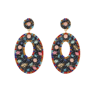 Böhmische Statement Ovale Hängeohrringe Legierung Straß Bunte Künstliche Perle Künstliche Perle Geometrisch Hohl Retro Schmuck Damen