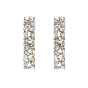 Geometric Rectangular Drop Earrings Gold Tone Alloy AB Colorful Rhinestones Fashion Jewelry Accessory For Women