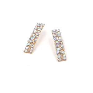 Minimalist geometric square earrings with colorful AB crystals on golden metal base