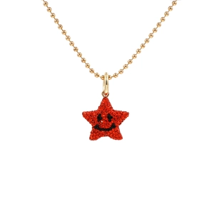 Star Pendant Necklace Gold Ball Chain Red Rhinestone Smiley Face Long Sweater Chain Fashion Jewelry For Women
