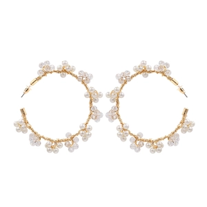 Handmade Hoop Earrings Wire Wrapped Imitation Artificial Pearl Crystal Glass Beads C Shaped Geometric Elegant Jewelry For Women