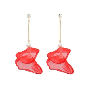 Elegant Floral Tassel Long Dangle Earrings With Faux Artificial Pearl And Mesh Lace Fabric For Women Korean Style Jewelry