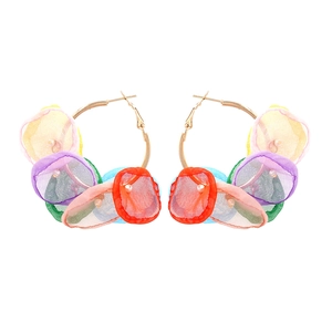 Orecchini A Cerchio Floreali Fatti A Mano Con Petali In Pizzo Di Organza E Künstliche Perle Sintetiche Lega Dorata Gioielli Boho Per Donna