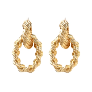 Vintage Gold Interlocking Oval Twisted Rope Earrings Zinc Alloy Geometric Drop Ear Jewelry For Women Elegant