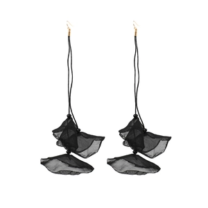 Elegant long black lace flower tassel earrings with golden hooks for women's fashion
