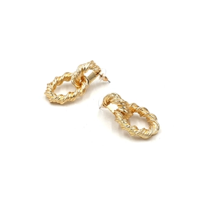 Chic gold-plated twisted rope earrings with geometric metal rings for women