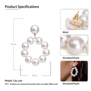 Boucles d'oreilles rondes en perles faites main avec maillons dorés et dimensions