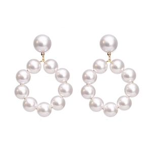 Boucles D'oreilles Créoles Élégantes En Imitation De Künstliche Perle Grandes Rondes Pendantes Pour Femmes Mode Rétro Bijoux Géométriques