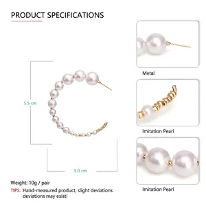 Créoles géométriques en C à la mode avec perles dégradées et billes en métal doré