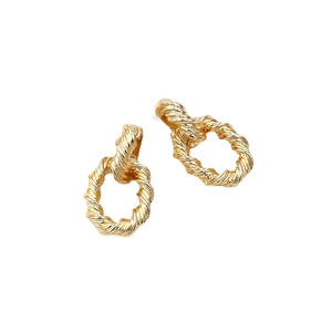 Chic gold twisted rope texture hoop earrings with double interlocking rings design
