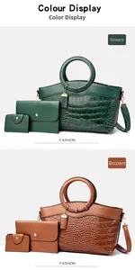 Ensemble de trois sacs à gaufrage crocodile avec cabas, pochette enveloppe et portefeuille