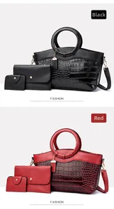 Détail de l'ensemble de sacs en cuir à motif crocodile avec poignées rondes en métal