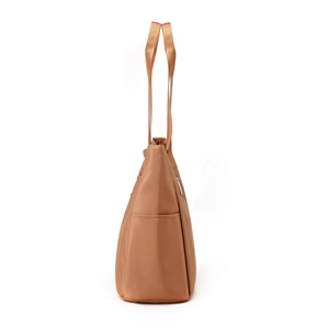 Grand sac fourre-tout marron en nylon avec poche zippée, sac à bandoulière minimaliste femme
